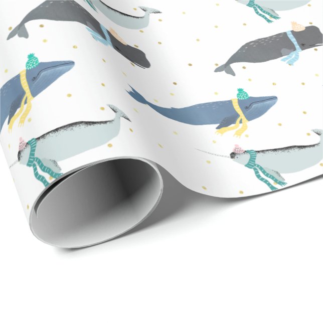 Niedlich Whale Narwhal Winter Geburtstagskinder Geschenkpapier (Rolleneckpunkt)