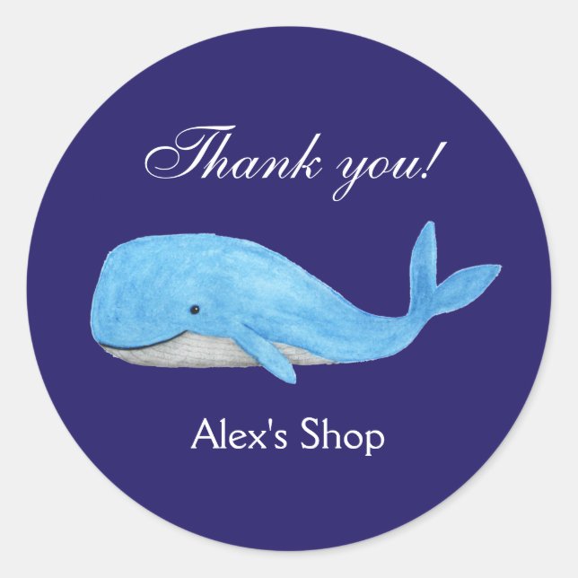 Niedlich Whale Vielen Dank Individuelle Name klein Runder Aufkleber (Vorderseite)