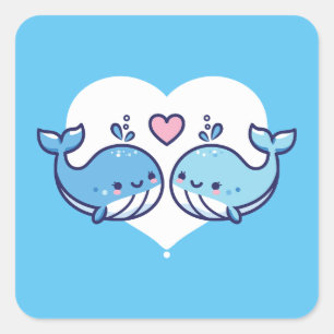 Niedlich Whales Couple Valentine Quadratischer Aufkleber