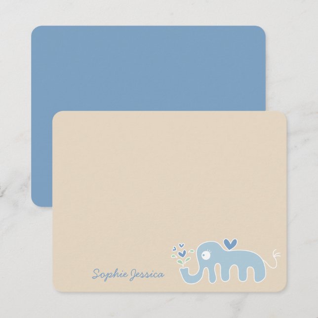 Niedlich Whimsical Blue Elephant Liebe Boy Baby Du Dankeskarte (Vorne/Hinten)