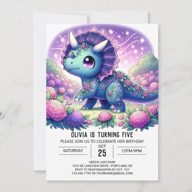 Niedlich Whimsical Dinosaur Digital Geburtstag Einladung (Vorderseite)