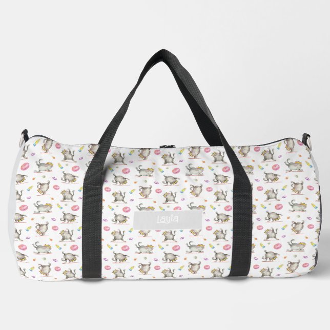 Niedlich Whimsical Funny Gym Cat Duffle Bag (Vorderseite)