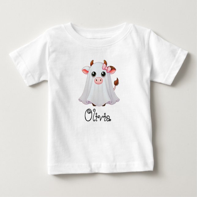 Niedlich, whimsical Kuh Ghost, Individuelle Name,  Baby T-shirt (Vorderseite)