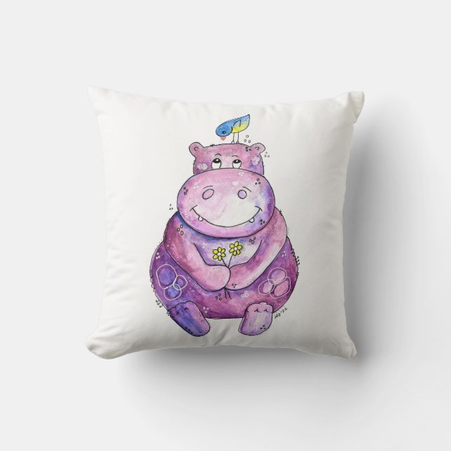 Niedlich Whimsical Lila Hippo Kissen (Vorderseite)