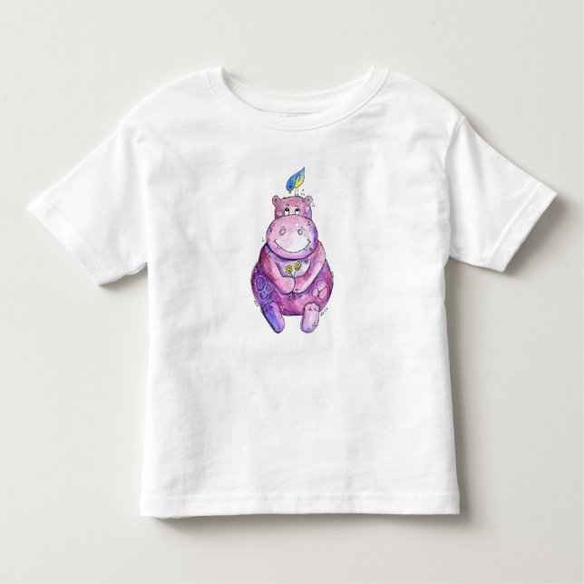 Niedlich Whimsical Lila Hippo Kleinkind T-shirt (Vorderseite)