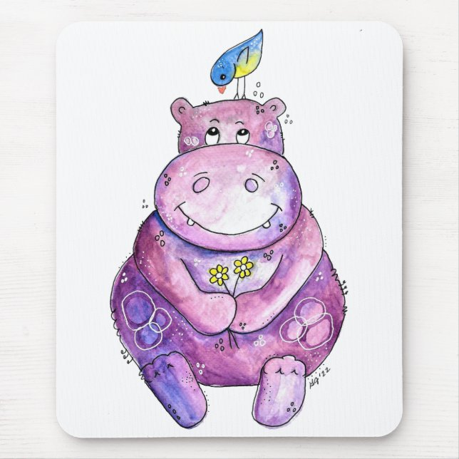Niedlich Whimsical Lila Hippo Mousepad (Vorne)