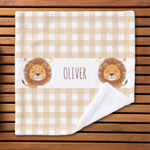 Niedlich Whimsical Lion Gingham Name Waschlappen