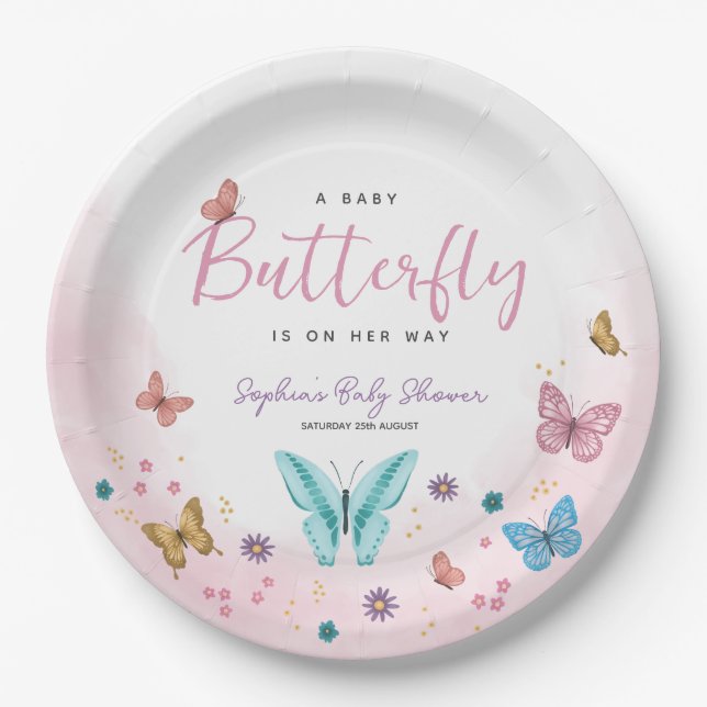 Niedlich Whimsical Little Butterfly Girls Baby Dus Pappteller (Vorderseite)