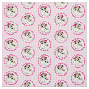 Niedlich Whimsical Owls Pink White Gingham Kariert Stoff