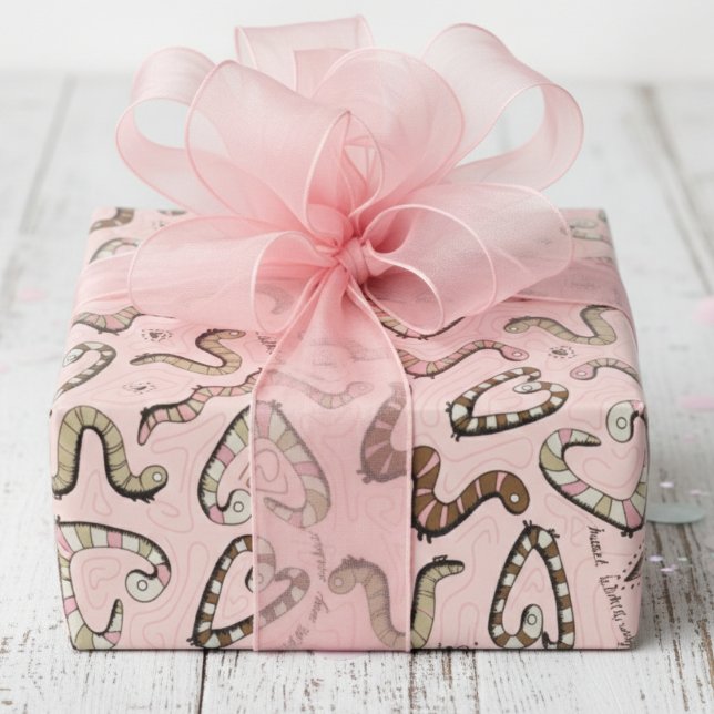 Niedlich- & whimsical Pink Heart Worm ing Wishings Geschenkpapier (Fun Insect Wrapping Paper for Kids. Cute Pattern of Pink Heart Worms for Kids Bug Birthday Party)