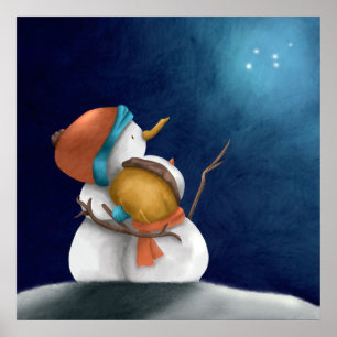 Niedlich Whimsical Snowman Couple Winter Poster