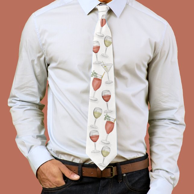 Niedlich Whimsical Watercolor Cocktail Drinks Spaß Krawatte (Cute Wine glasses tie. )