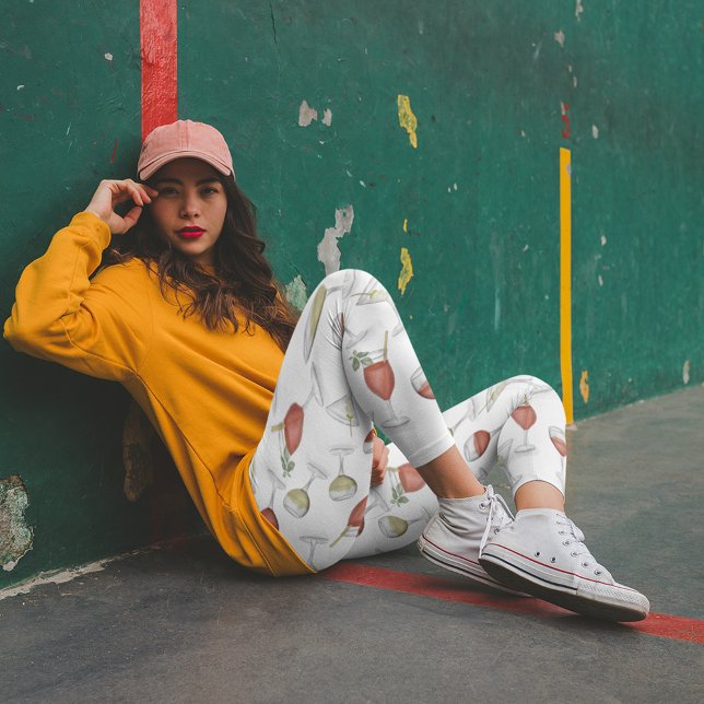 Niedlich Whimsical Watercolor Cocktail Drinks Spaß Leggings (Whimsical wine, champagne, and martini glasses leggings. )