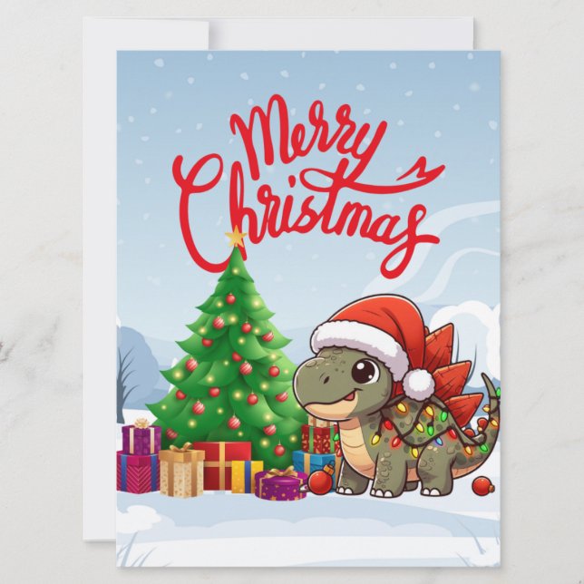 Niedlich/Whimsisches Weihnachtsstegosaurus Feiertagskarte (Vorderseite)