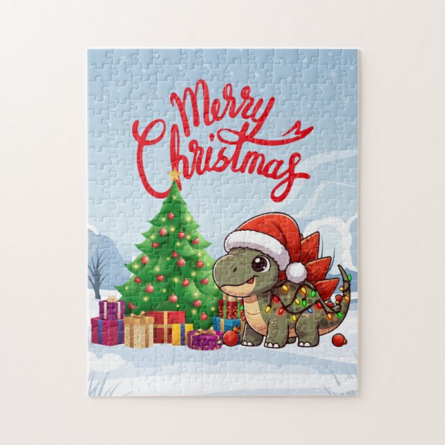 Niedlich/Whimsisches Weihnachtsstegosaurus Puzzle (Vertikal)