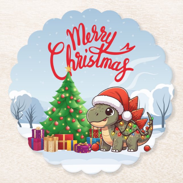 Niedlich/Whimsisches Weihnachtsstegosaurus Untersetzer (Vorderseite)