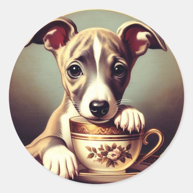 Niedlich Whippet Puppy Runder Aufkleber (Vorderseite)