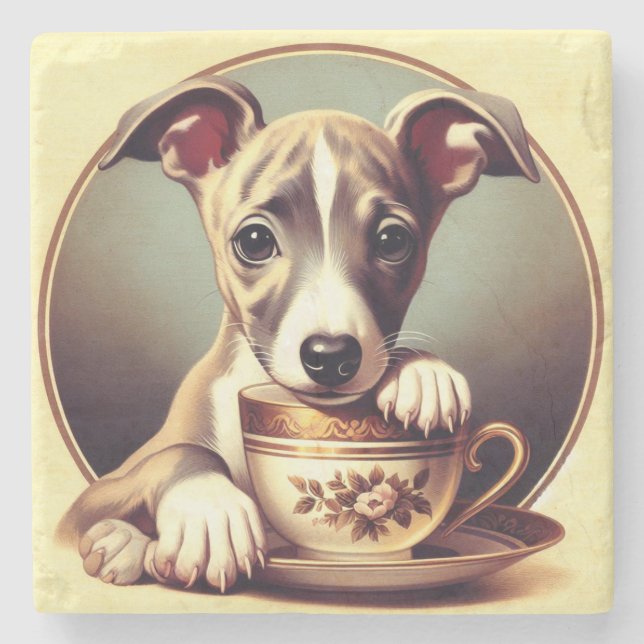 Niedlich Whippet Puppy Steinuntersetzer (Vorderseite)