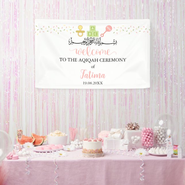 Niedlich White Aqiqah Aqeeqah Begrüßungszeichen Banner (Party)