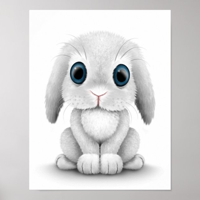Niedlich White Baby Bunny Rabbit Poster (Vorne)