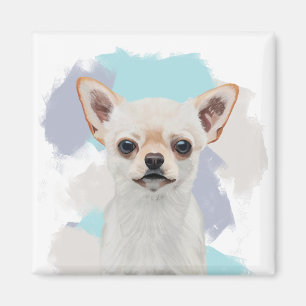 Niedlich White Chihuahua Abstrakt Blue Magnet