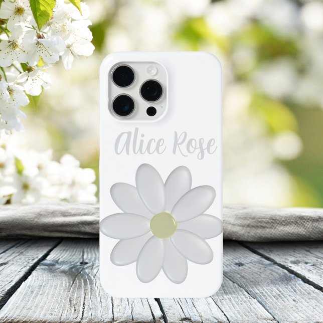 Niedlich White Daisy Blume Individuelle Name Moder Case-Mate iPhone Hülle (A cute white daisy phone case with space for your name)
