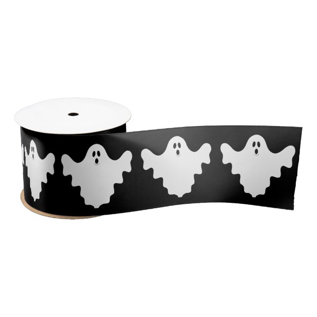 Niedlich-White Ghosts Black Halloween Satinband (Spule)