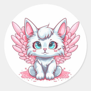 Niedlich White Kawaii Kitten mit Pink Wings Runder Aufkleber