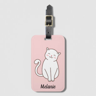 Niedlich White Kawaii Lächeln Katze Pink Personali Gepäckanhänger