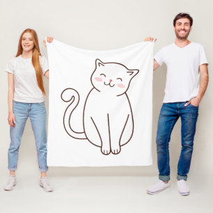 Niedlich White Kawaii Lächelnde Katze Fleecedecke