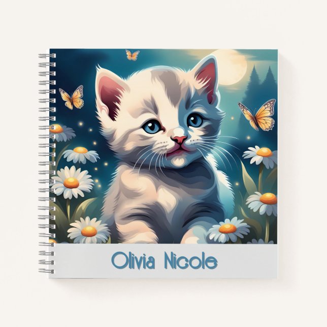 Niedlich White Kitten Cat Spiral Notebook Notizbuch (Vorderseite)