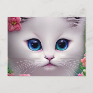 Niedlich White Kitten Chibi Postkarte