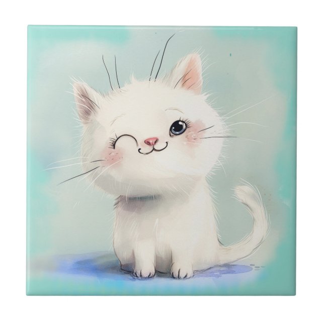Niedlich White Kitten Fliese (Vorderseite)
