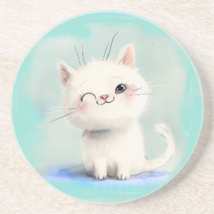 Niedlich White Kitten Getränkeuntersetzer