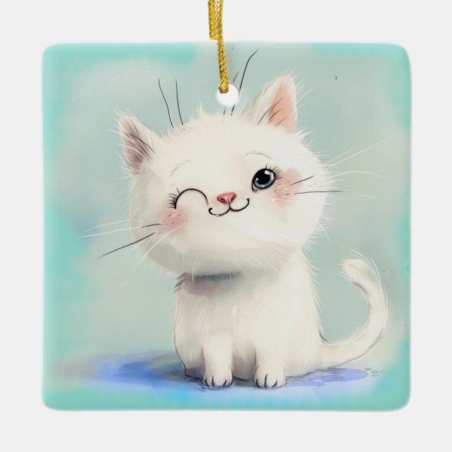 Niedlich White Kitten Keramikornament (Vorderseite)