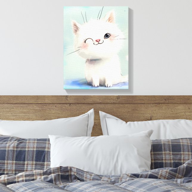 Niedlich White Kitten Leinwanddruck (Insitu (Schlafzimmer))