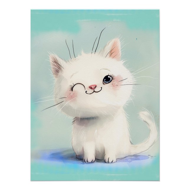 Niedlich White Kitten Poster (Vorderseite)
