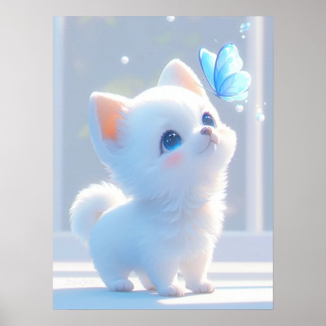 Niedlich White Kitten Poster (Vorne)