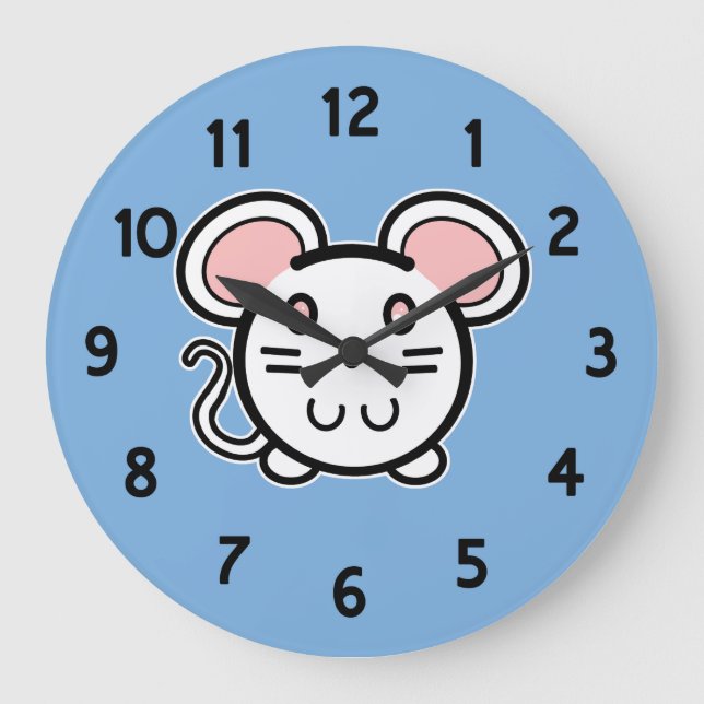 Niedlich White Mousie Große Wanduhr (Vorderseite)