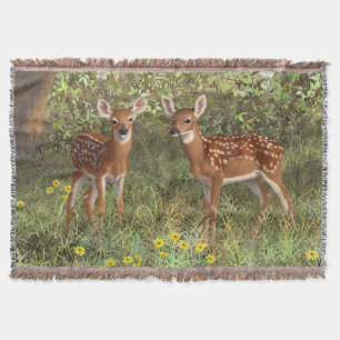 Niedlich Whitetail Deer Twin Fawns Decke