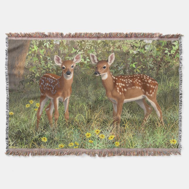 Niedlich Whitetail Deer Twin Fawns Decke (Vorderseite)