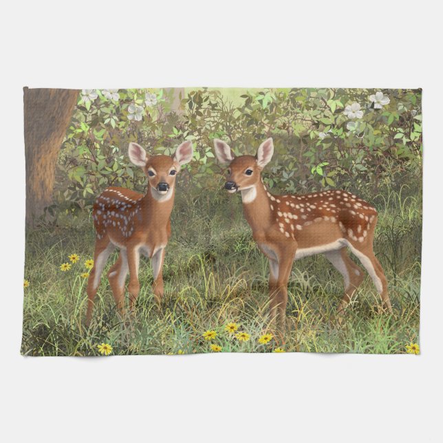 Niedlich Whitetail Deer Twin Fawns Handtuch (Horizontal)