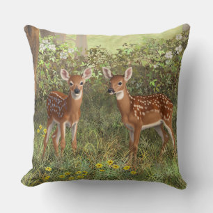 Niedlich Whitetail Deer Twin Fawns Kissen
