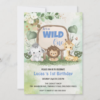Niedlich Wild ein Dschungel Tier 1. Geburtstag Par Einladung