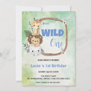 Niedlich Wild ein Dschungel Tier 1. Geburtstag Par Einladung