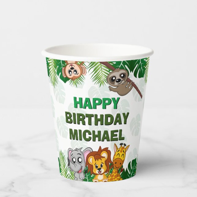 Niedlich Wild One Jungle Safari Tiere erste Birthd Pappbecher (Vorderseite)