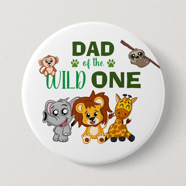 Niedlich Wild One Jungle Safari Zoo Tier-Vater Button (Vorderseite)