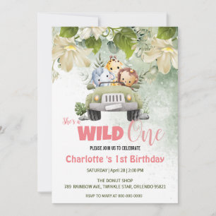 Niedlich Wild One Safari Baby cub 1. Geburtstag Einladung