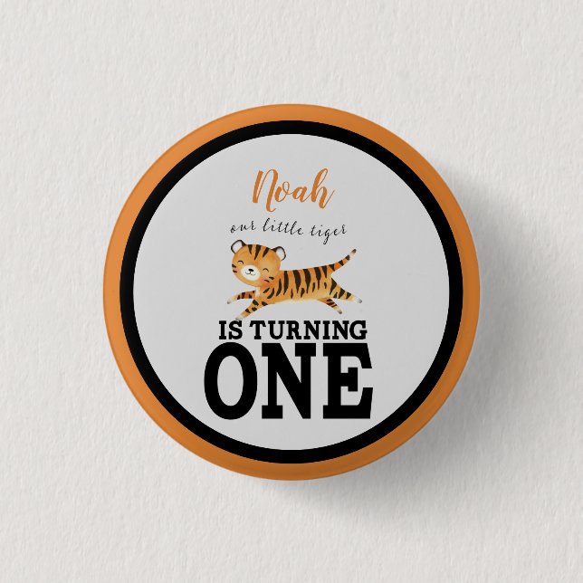 Niedlich Wild One Safari Jungle Tiger 1. Geburtsta Button (Vorderseite)