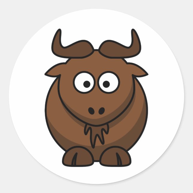 Niedlich Wildebeest Cartoon Gnu Boy Runder Aufkleber (Vorderseite)